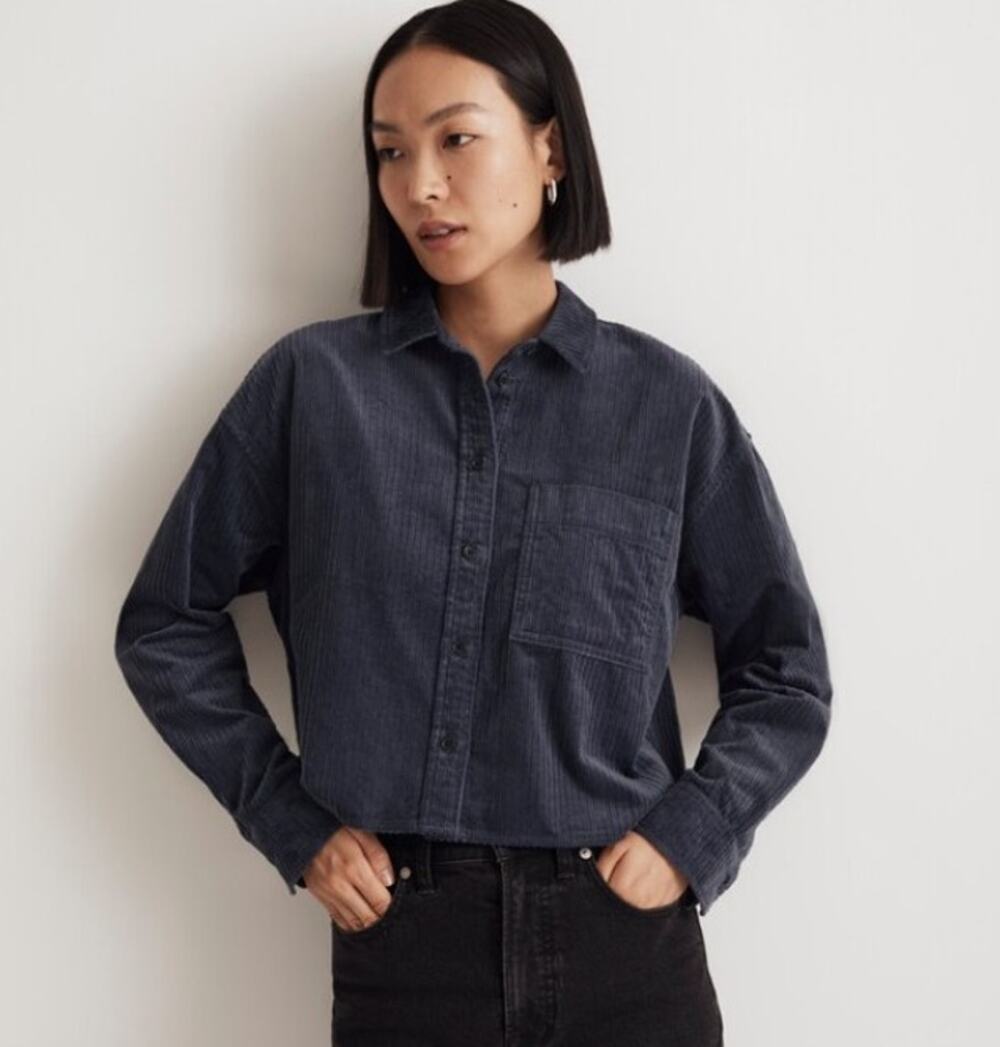 Madewell Variegated Corduroy Cropped Button Up Shirt Jacket Shacket Medium